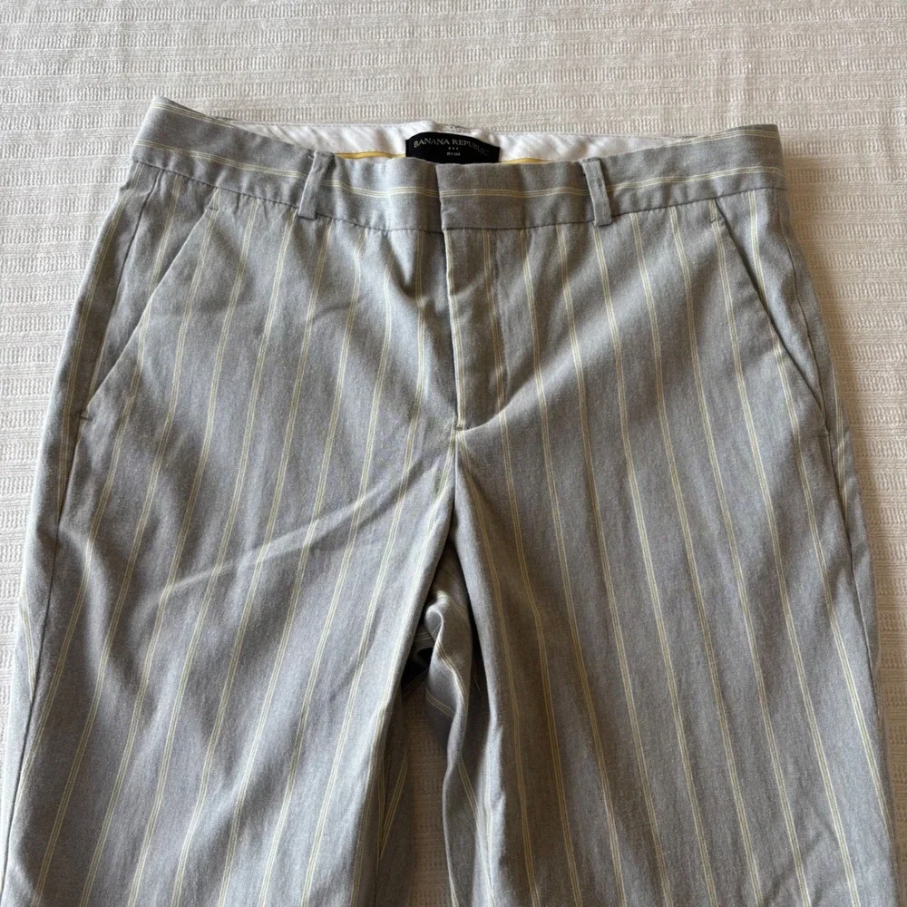 Banana‎ Republic Ryan Pinstripe Trousers Gray Yellow Linen Blend Straight Leg 4